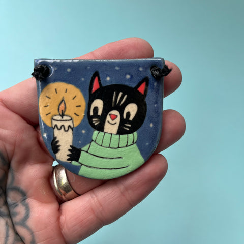 Ceramic Hand Built Cat Candle Necklace