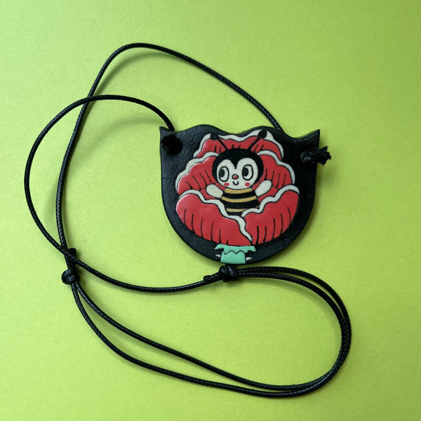 Ceramic Hand Built Bee Flower Necklace