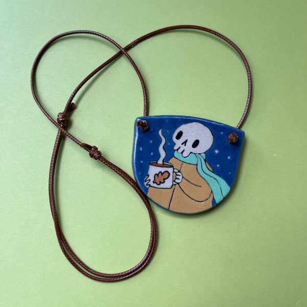 Ceramic Hand Built Skull Coffee Necklace