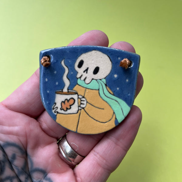 Ceramic Hand Built Skull Coffee Necklace