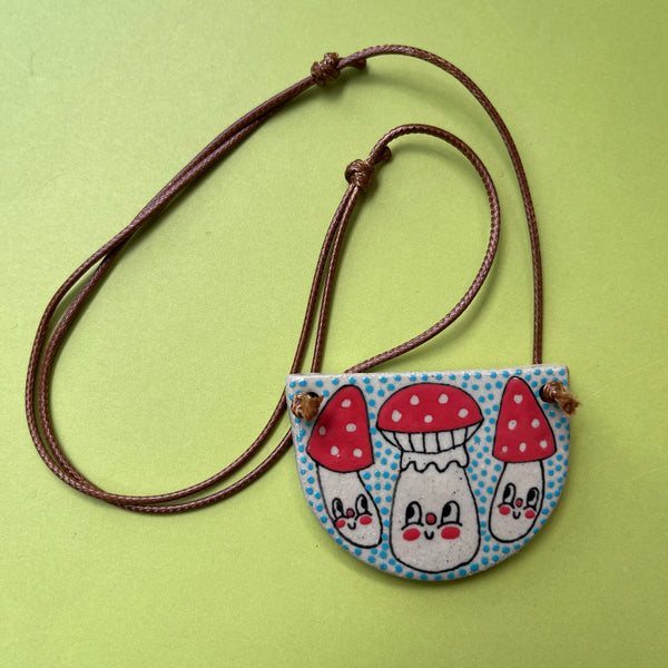 Ceramic Hand Built Mushroom Necklace