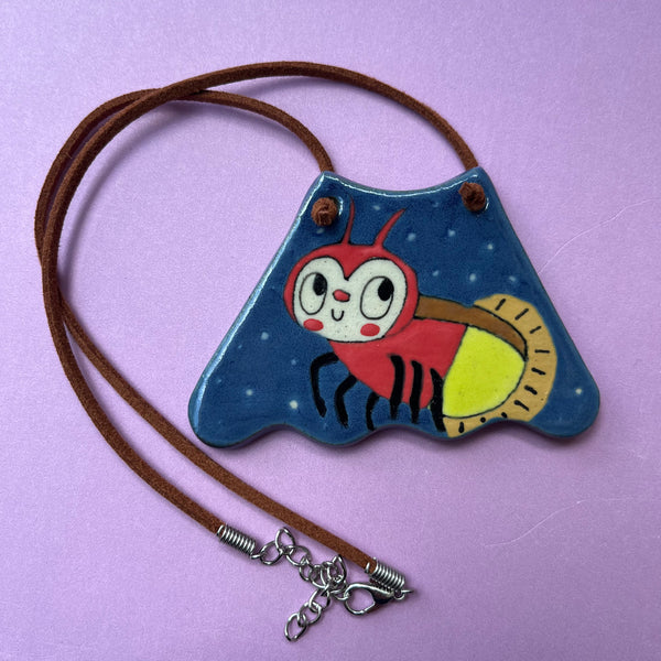 Ceramic Hand Built Lightning Bug Necklace