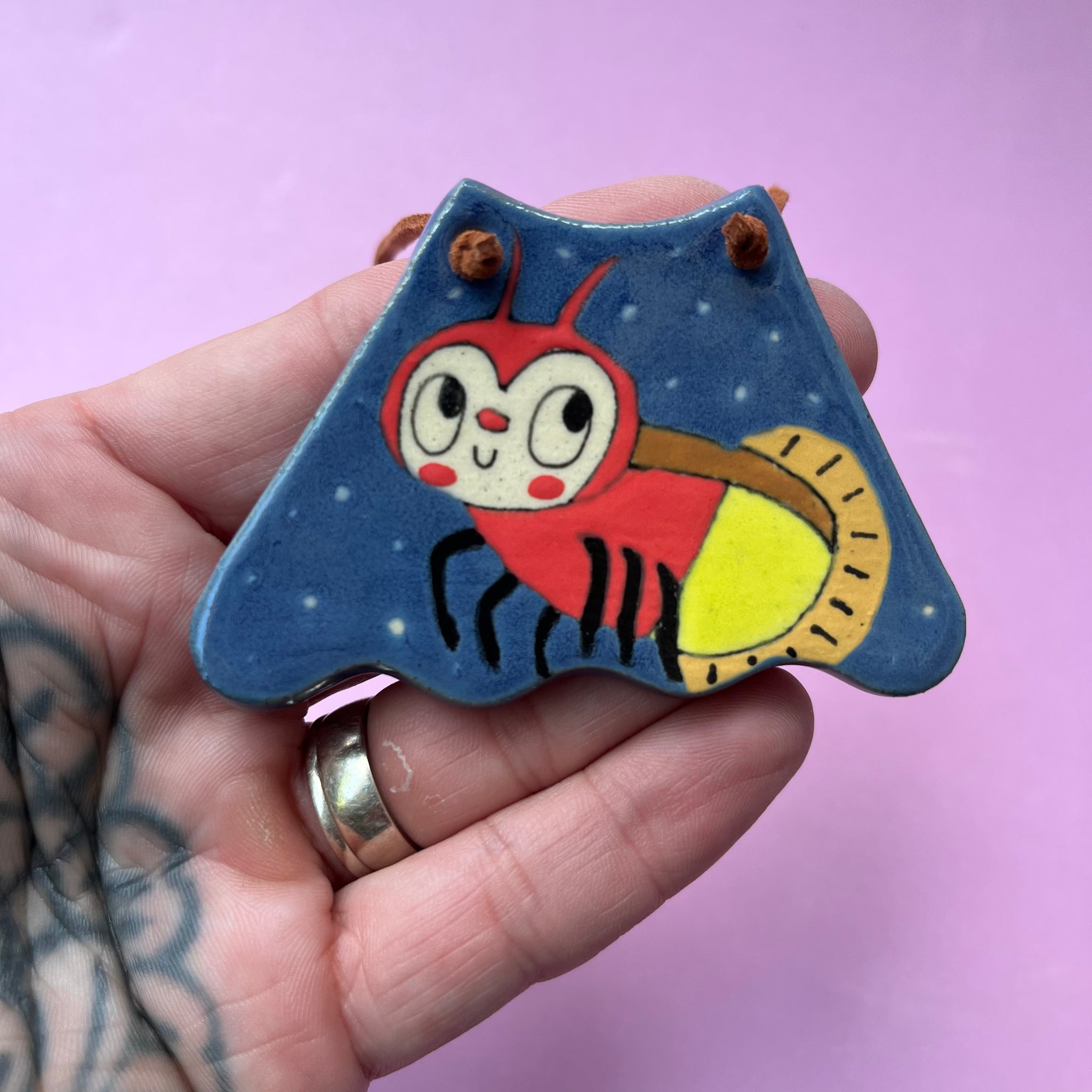 Ceramic Hand Built Lightning Bug Necklace