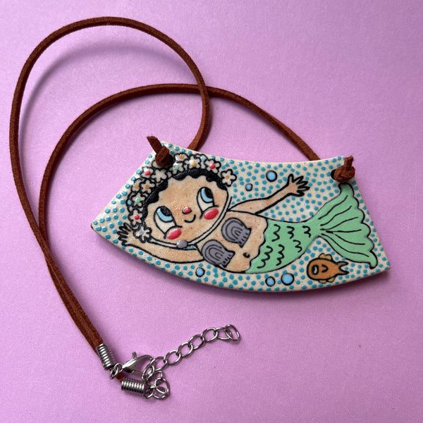Ceramic Hand Built Mermaid Necklace