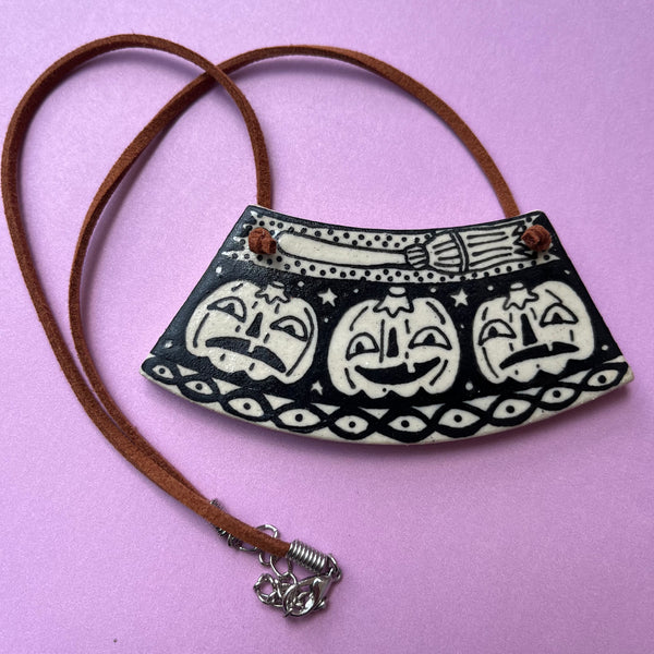 Ceramic Hand Built Jack O' Lanterns Necklace