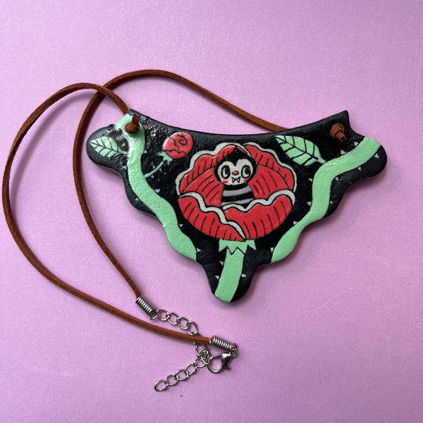Ceramic Hand Built Spider Rose Necklace