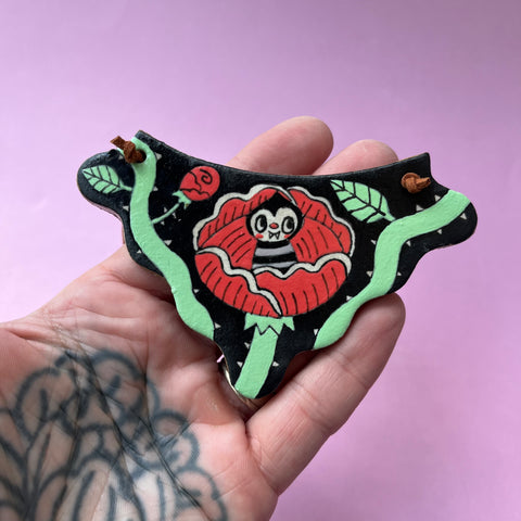 Ceramic Hand Built Spider Rose Necklace