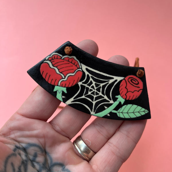 Ceramic Hand Built Rose Spiderweb Necklace