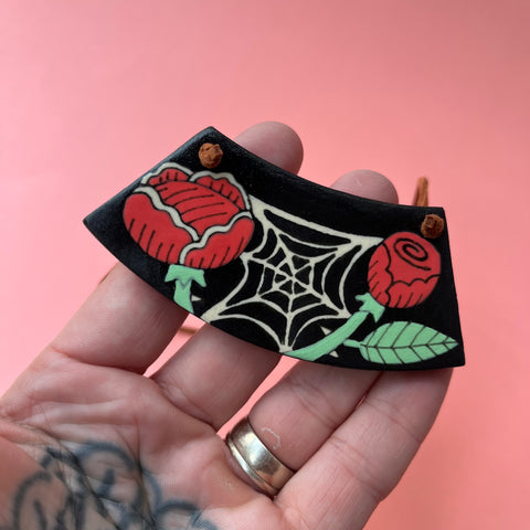 Ceramic Hand Built Rose Spiderweb Necklace