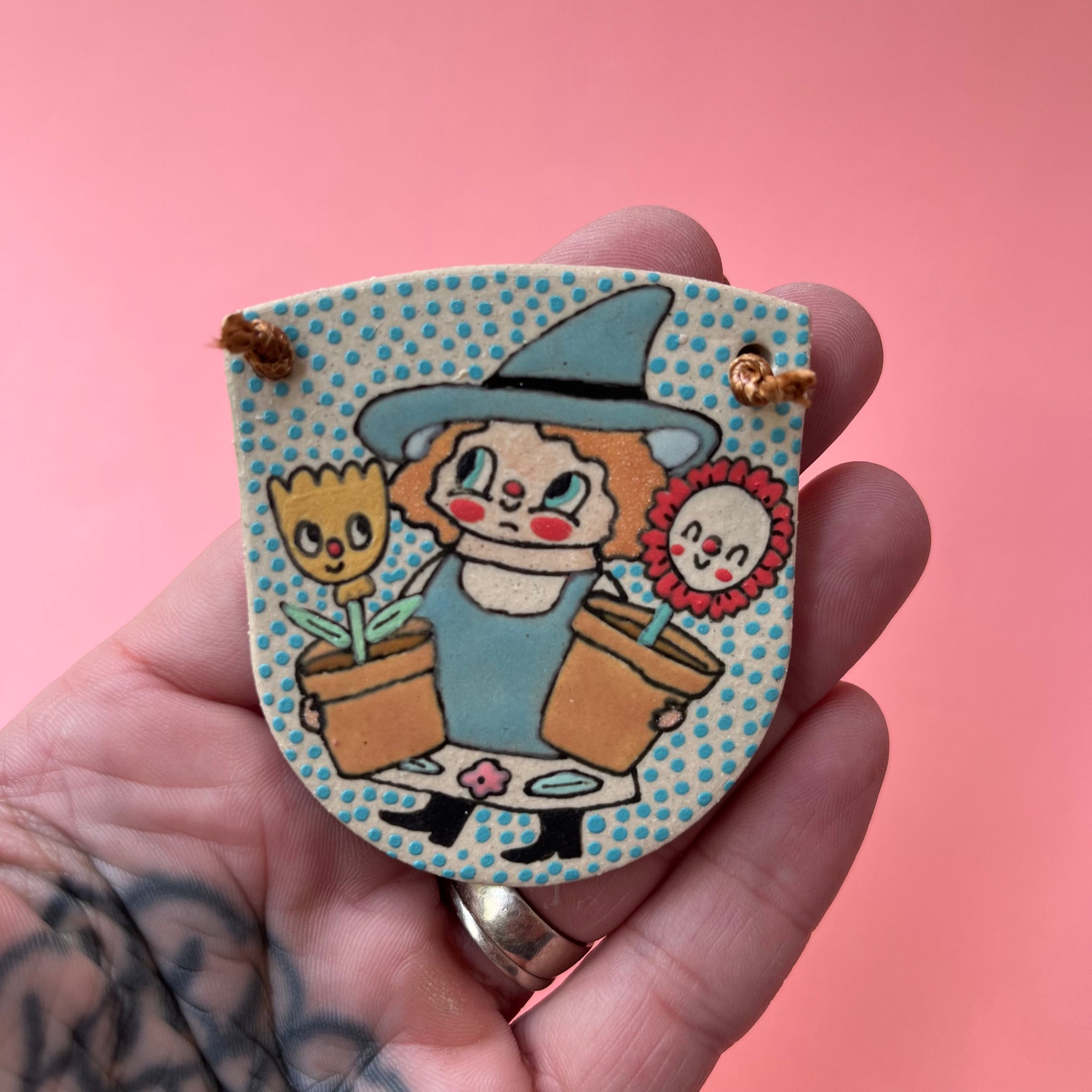 Ceramic Hand Built Garden Witch Necklace