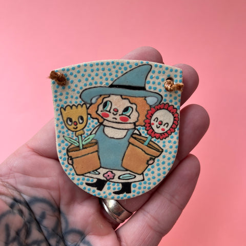 Ceramic Hand Built Garden Witch Necklace