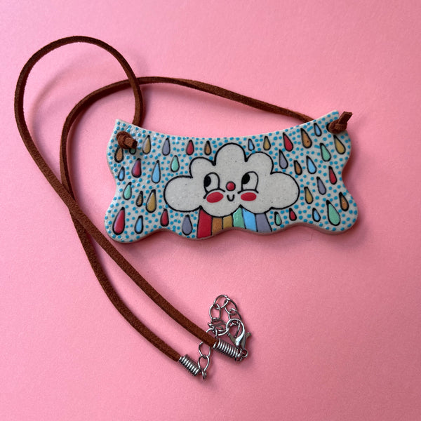 Ceramic Hand Built Rainbow Cloud Necklace