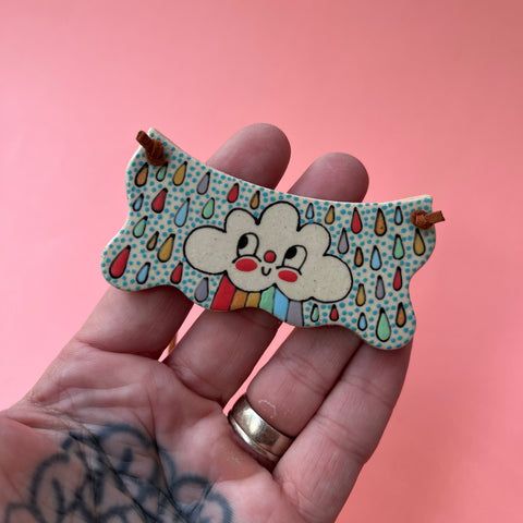 Ceramic Hand Built Rainbow Cloud Necklace