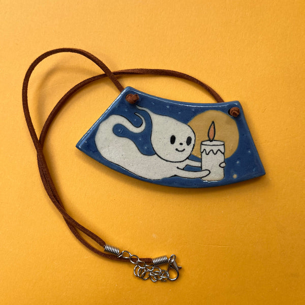 Ceramic Hand Built Ghost Necklace