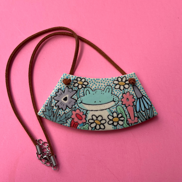Ceramic Hand Built Frog Necklace