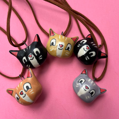Ceramic Hand Built Cat Necklace
