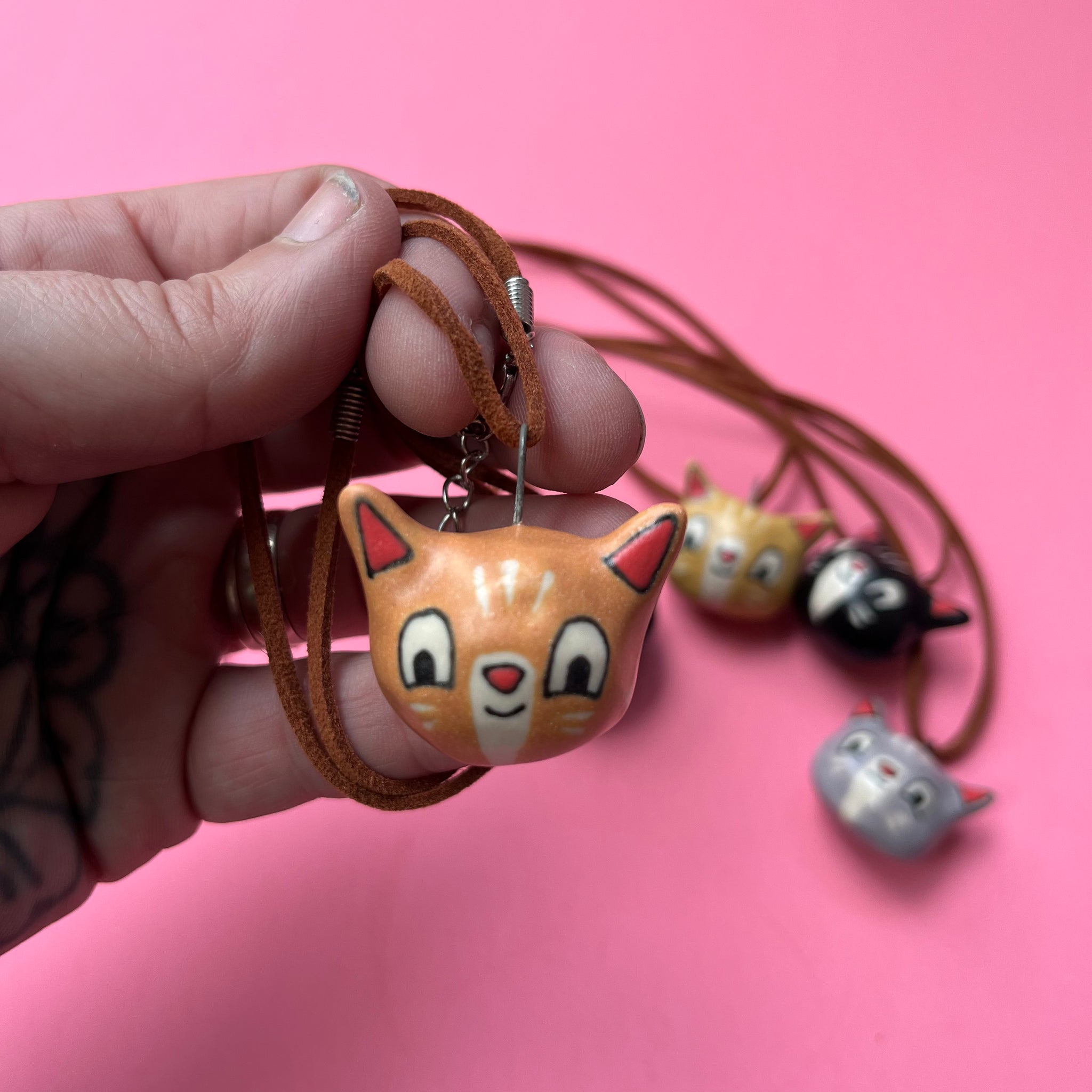 Ceramic Hand Built Cat Necklace