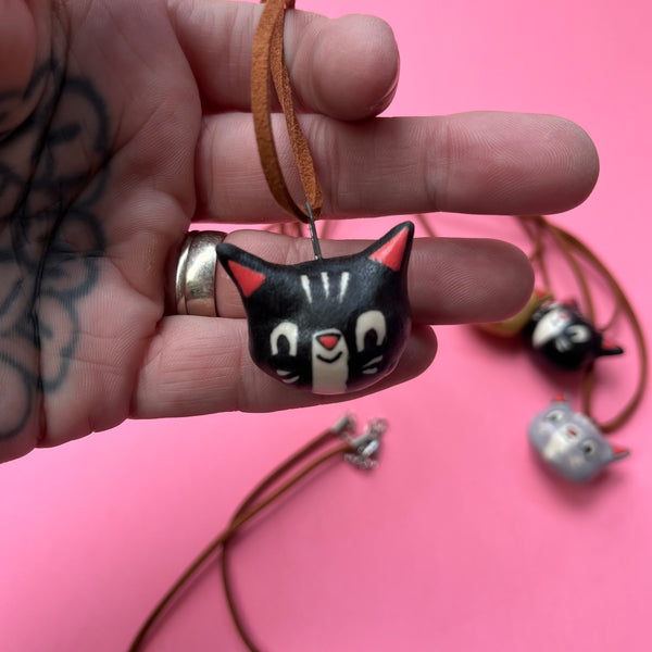 Ceramic Hand Built Cat Necklace