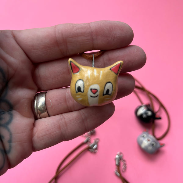 Ceramic Hand Built Cat Necklace