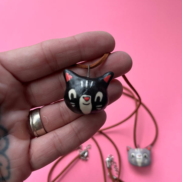 Ceramic Hand Built Cat Necklace