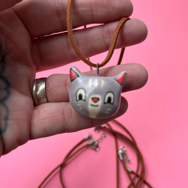 Ceramic Hand Built Cat Necklace