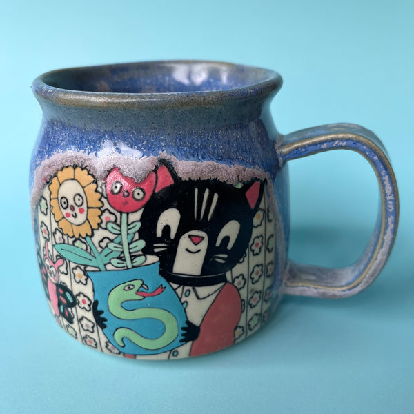 Ceramic Wheel Thrown Cat Mug 14oz