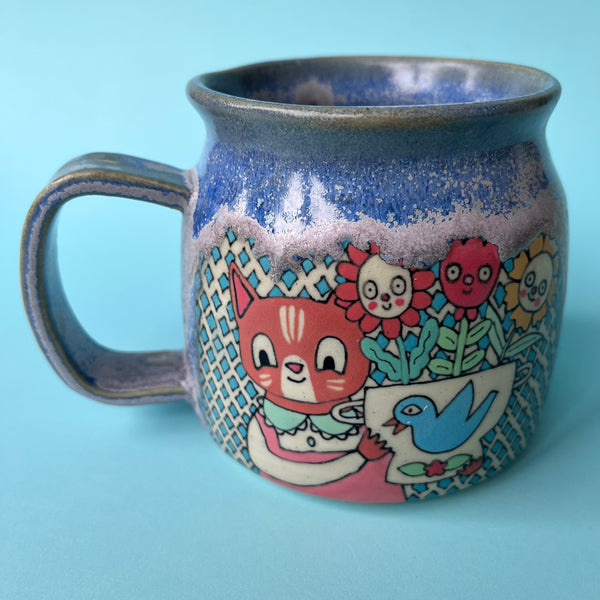 Ceramic Wheel Thrown Cat Mug 14oz