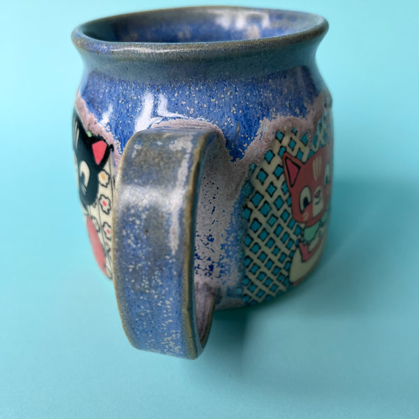 Ceramic Wheel Thrown Cat Mug 14oz