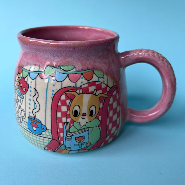 Ceramic Wheel Thrown Goats Reading Library Mug 15oz