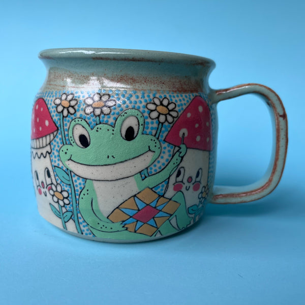 Ceramic Wheel Thrown Frog Embroidery Sewing Mug 12oz