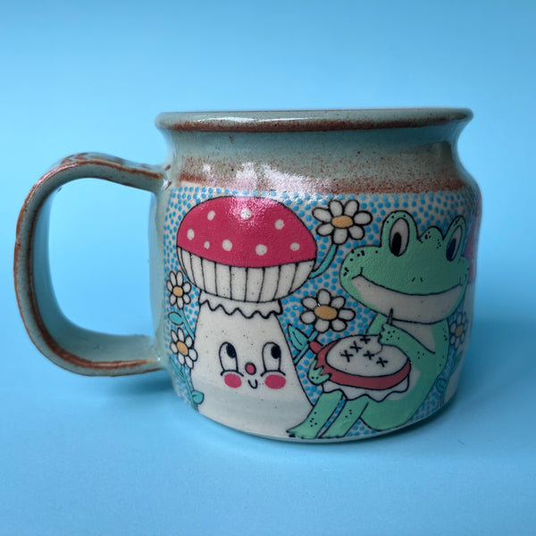 Ceramic Wheel Thrown Frog Embroidery Sewing Mug 12oz