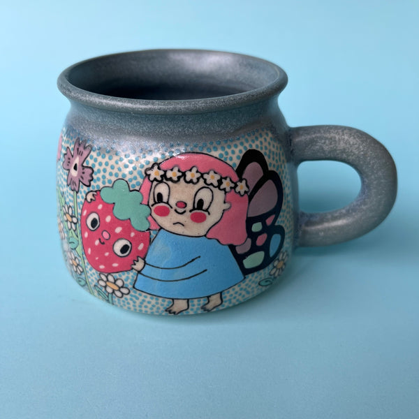 Ceramic Wheel Thrown Strawberry Fairy Mug 10oz