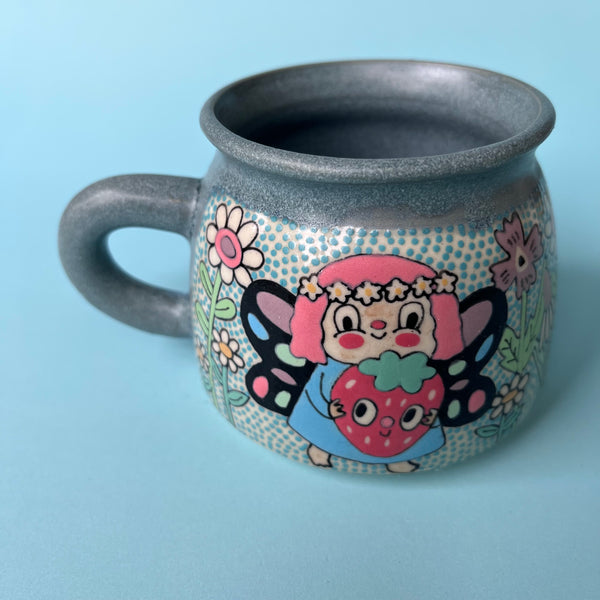 Ceramic Wheel Thrown Strawberry Fairy Mug 10oz