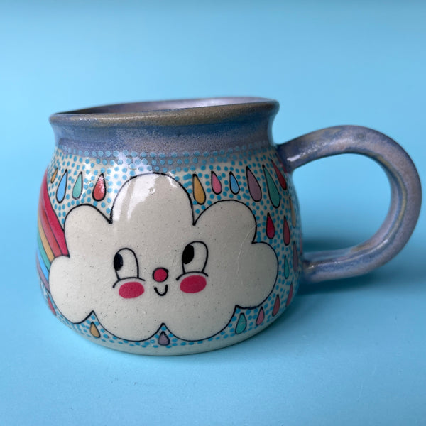Ceramic Wheel Thrown Rainbow Cloud Mug 10oz