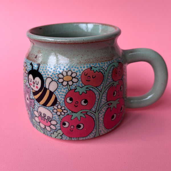 Ceramic Wheel Thrown Garden Bee Mug 13oz