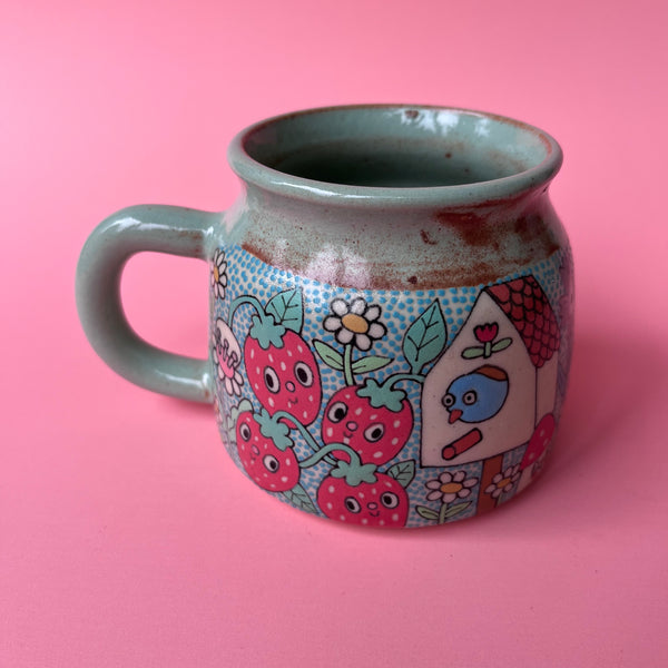 Ceramic Wheel Thrown Garden Bee Mug 13oz