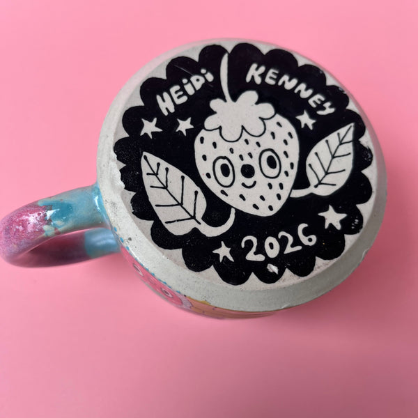 Ceramic Wheel Thrown Cat Strawberry Mug 12oz