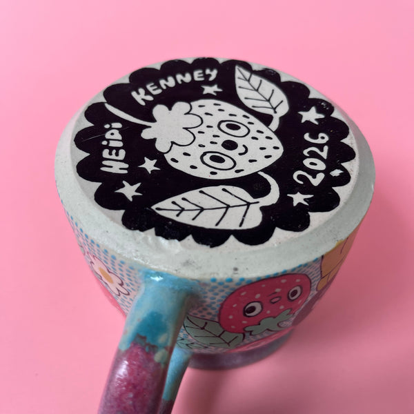 Ceramic Wheel Thrown Cat Strawberry Mug 12oz