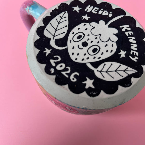 Ceramic Wheel Thrown Cat Strawberry Mug 12oz