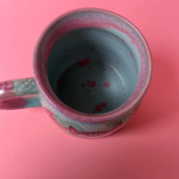 Ceramic Wheel Thrown Cat Strawberry Mug 12oz