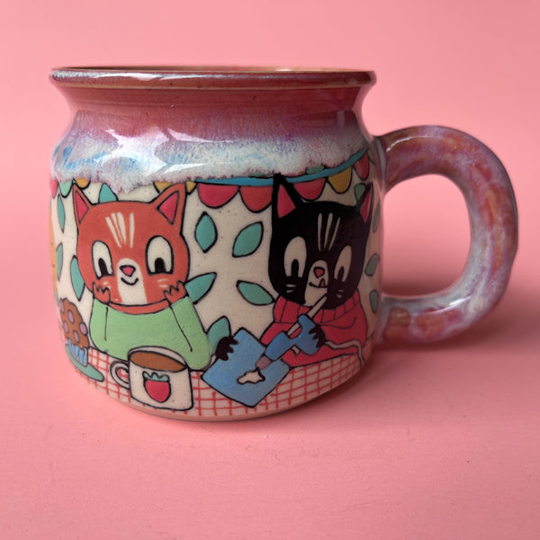 Ceramic Wheel Thrown Cat Crafting Mug 10oz