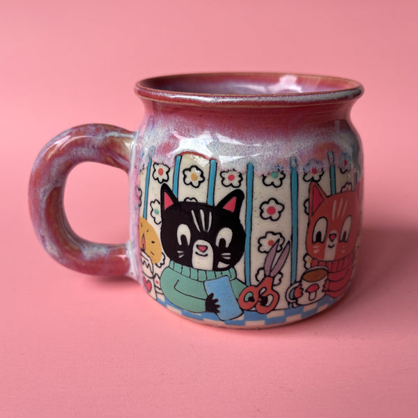 Ceramic Wheel Thrown Cat Crafting Mug 10oz
