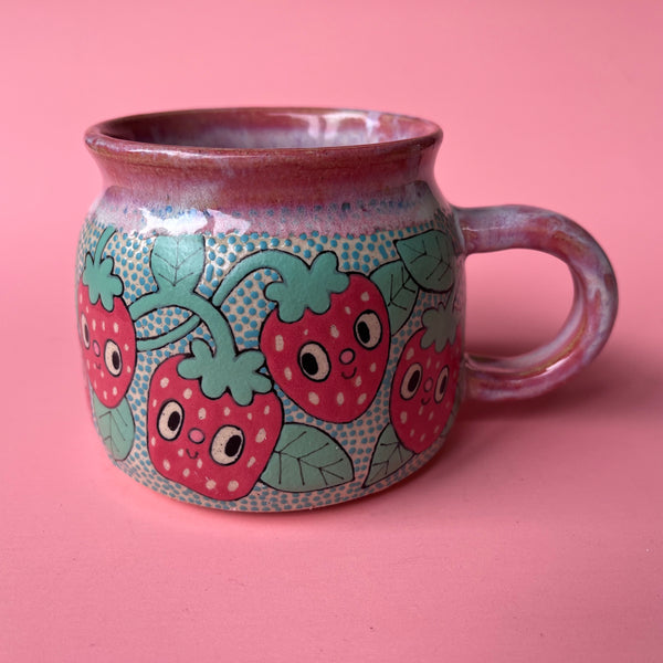 Ceramic Wheel Thrown Strawberry Mug 14oz