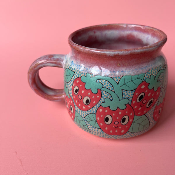 Ceramic Wheel Thrown Strawberry Mug 14oz