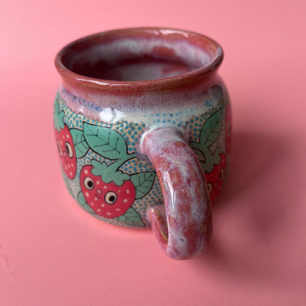 Ceramic Wheel Thrown Strawberry Mug 14oz