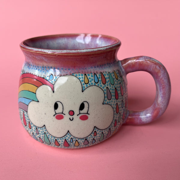 Ceramic Wheel Thrown Rainbow Cloud Mug 12oz