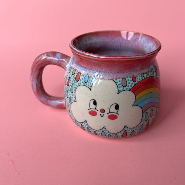 Ceramic Wheel Thrown Rainbow Cloud Mug 12oz