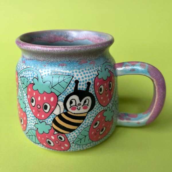 Ceramic Wheel Thrown Strawberry Mug 12.5oz