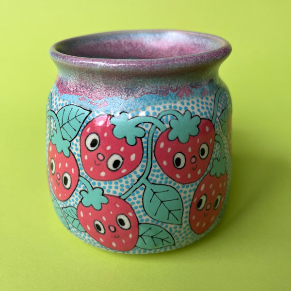 Ceramic Wheel Thrown Strawberry Mug 12.5oz