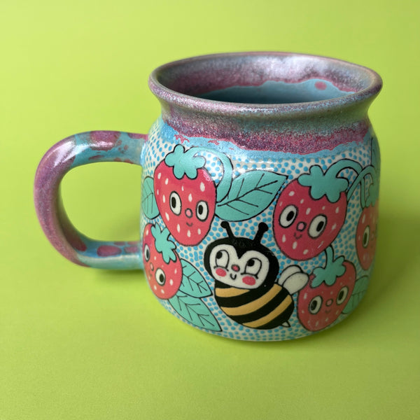 Ceramic Wheel Thrown Strawberry Mug 12.5oz